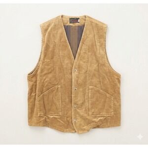 Vtg GameMaster Sportswear Corduroy Vest Tan‎ Camel Snap Front Mens Medium USA